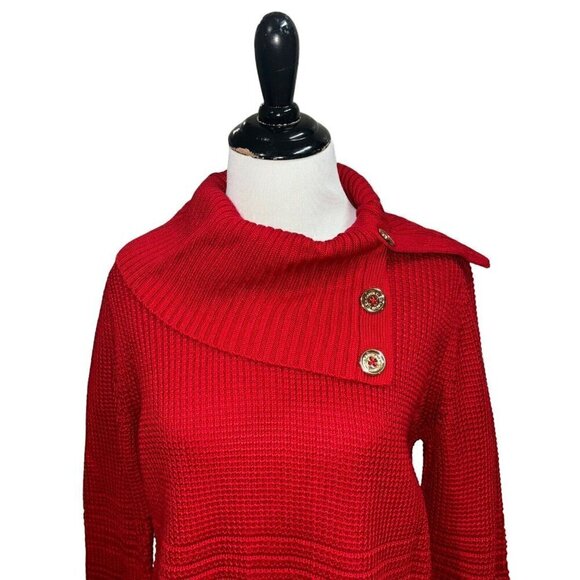 Calvin Klein Women's S Small Cowl Neck Sweater Textured Accent Buttons Red - Picture 2 of 7